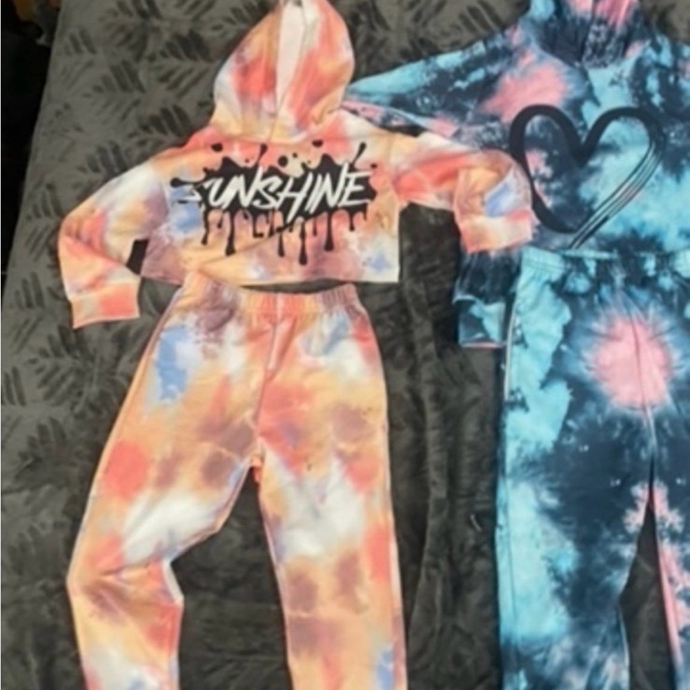 Source Unknown Tie-Dye Kids Sweater Set - Orange and Blue